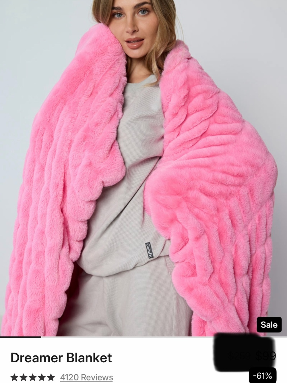 Dreamer Pink Faux Fur Throw Blanket by